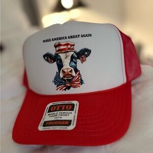 OTTO Red and White Trucker Hat with Cow Design